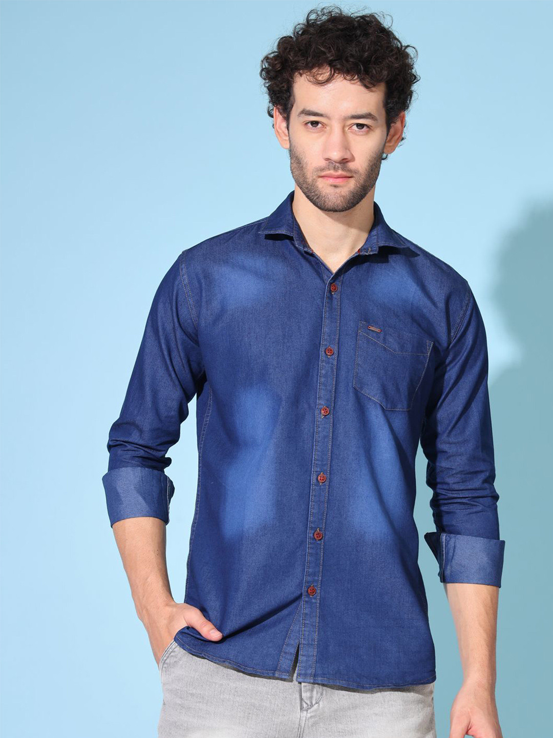 DOUBLE ONE Spread Collar Cotton Shirt