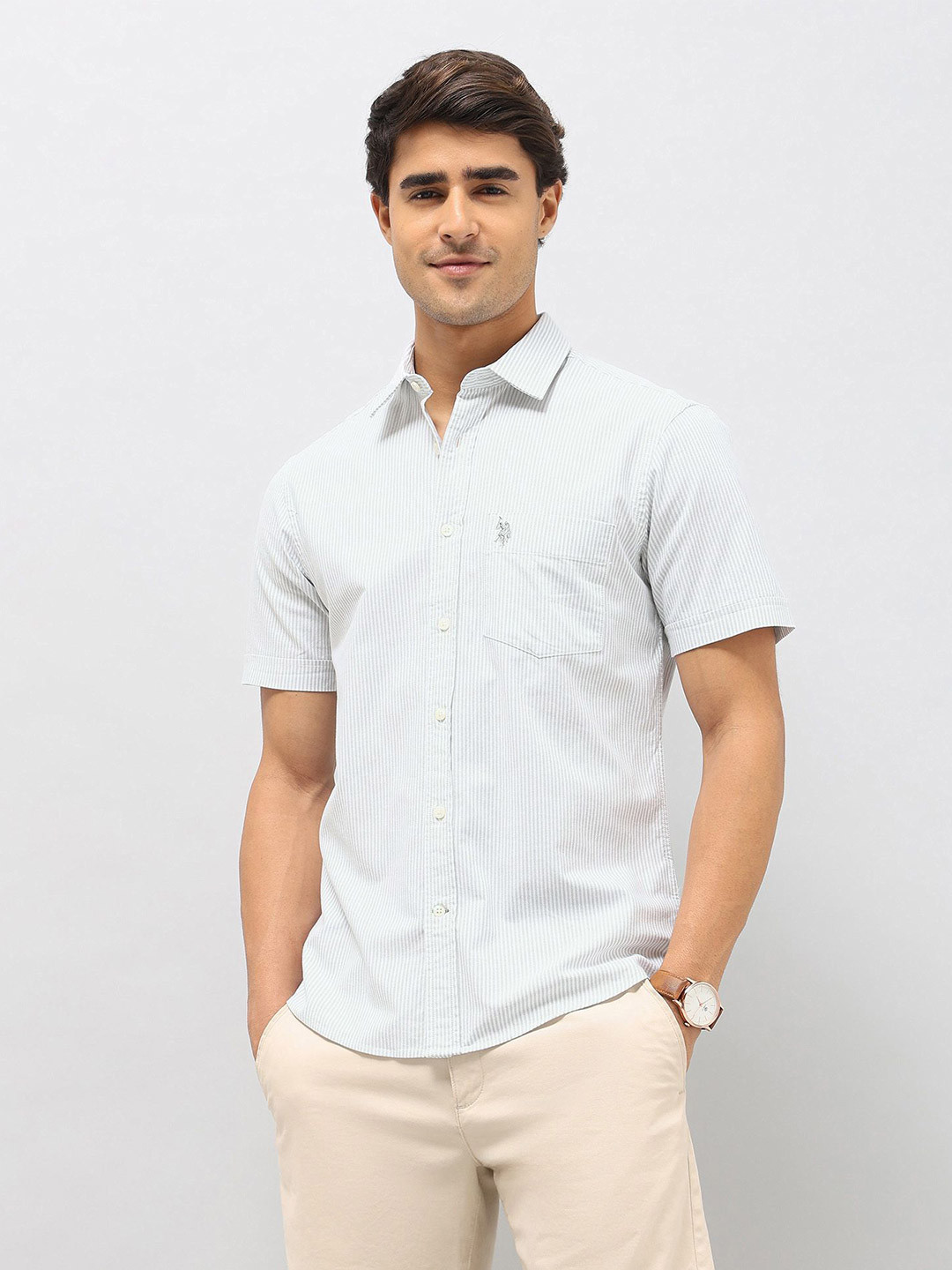 U.S. Polo Assn. Tailored Fit Striped Oxford Casual Shirt