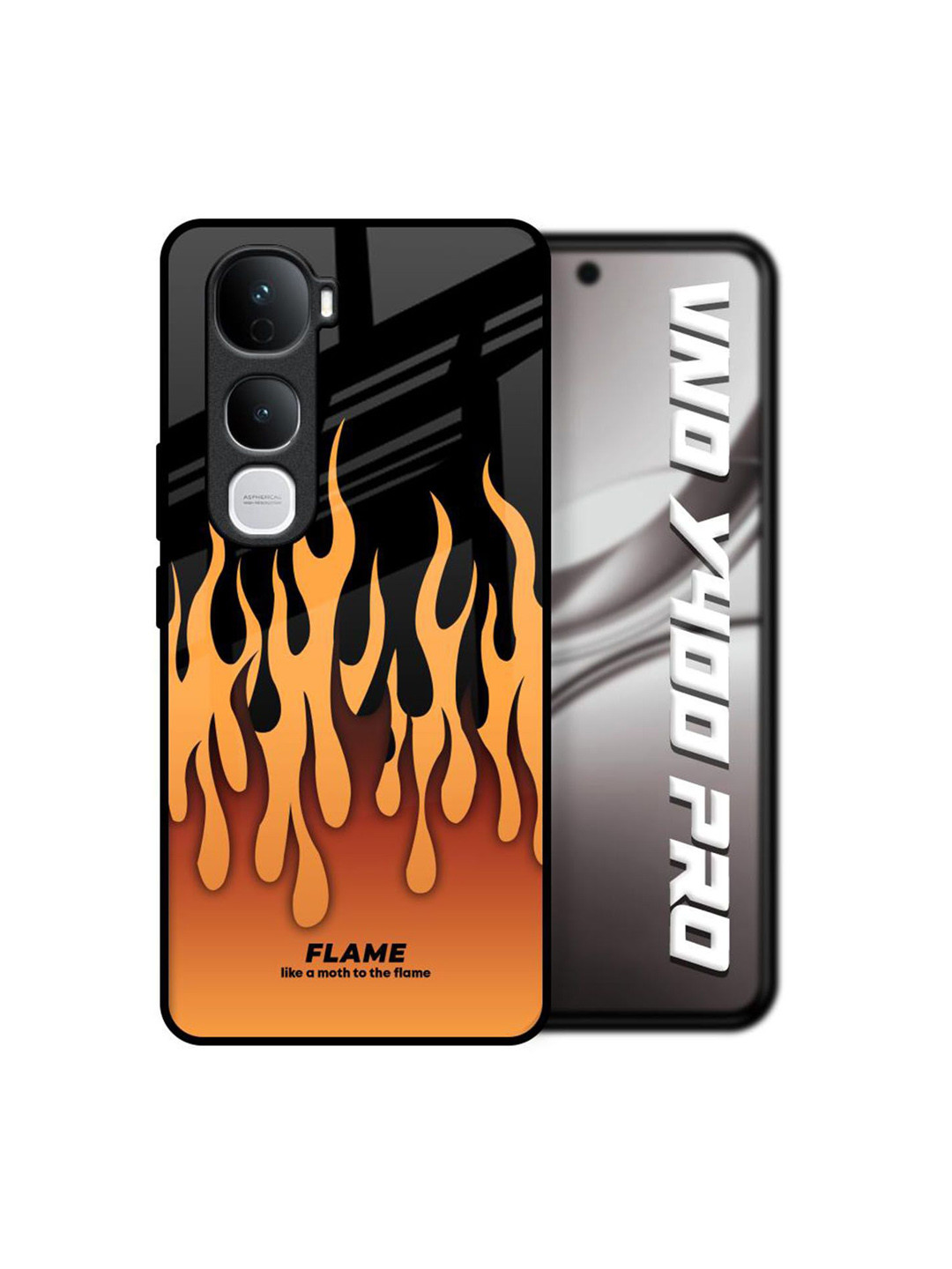 QRIOH Quirky Printed Vivo Y400 Pro 5G Fire Flame Glass Back Case Mobile Accessories