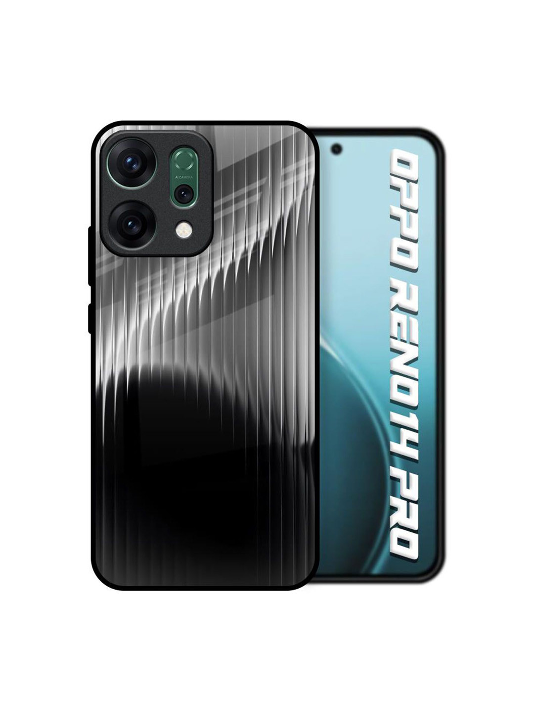 QRIOH Monochrome Arc Printed Oppo Reno14 Pro 5G Glass Back Case Mobile Accessories
