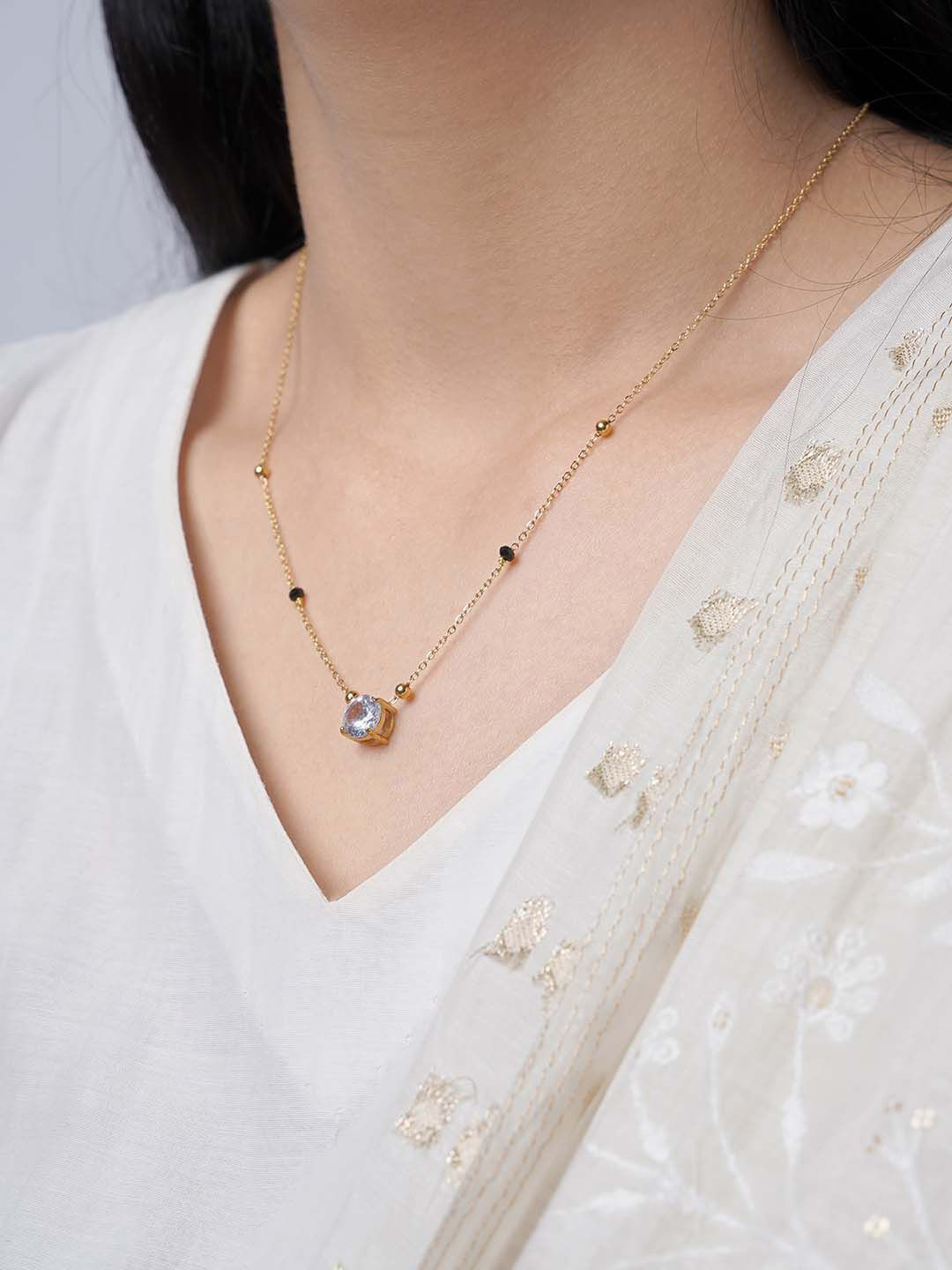 SWASHAA Adia 18KT Gold-Plated Stainless Steel Stone Studded & Beaded Mangalsutra