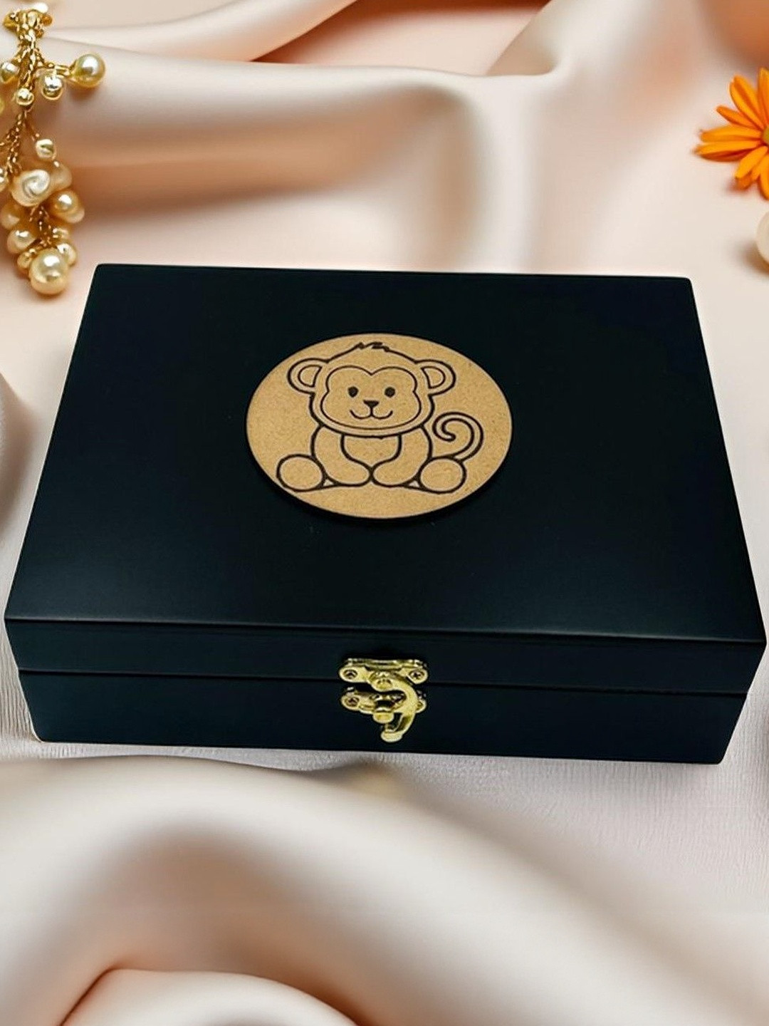 Angira handicrafts Black Wooden Storage Box with Velvet Interior