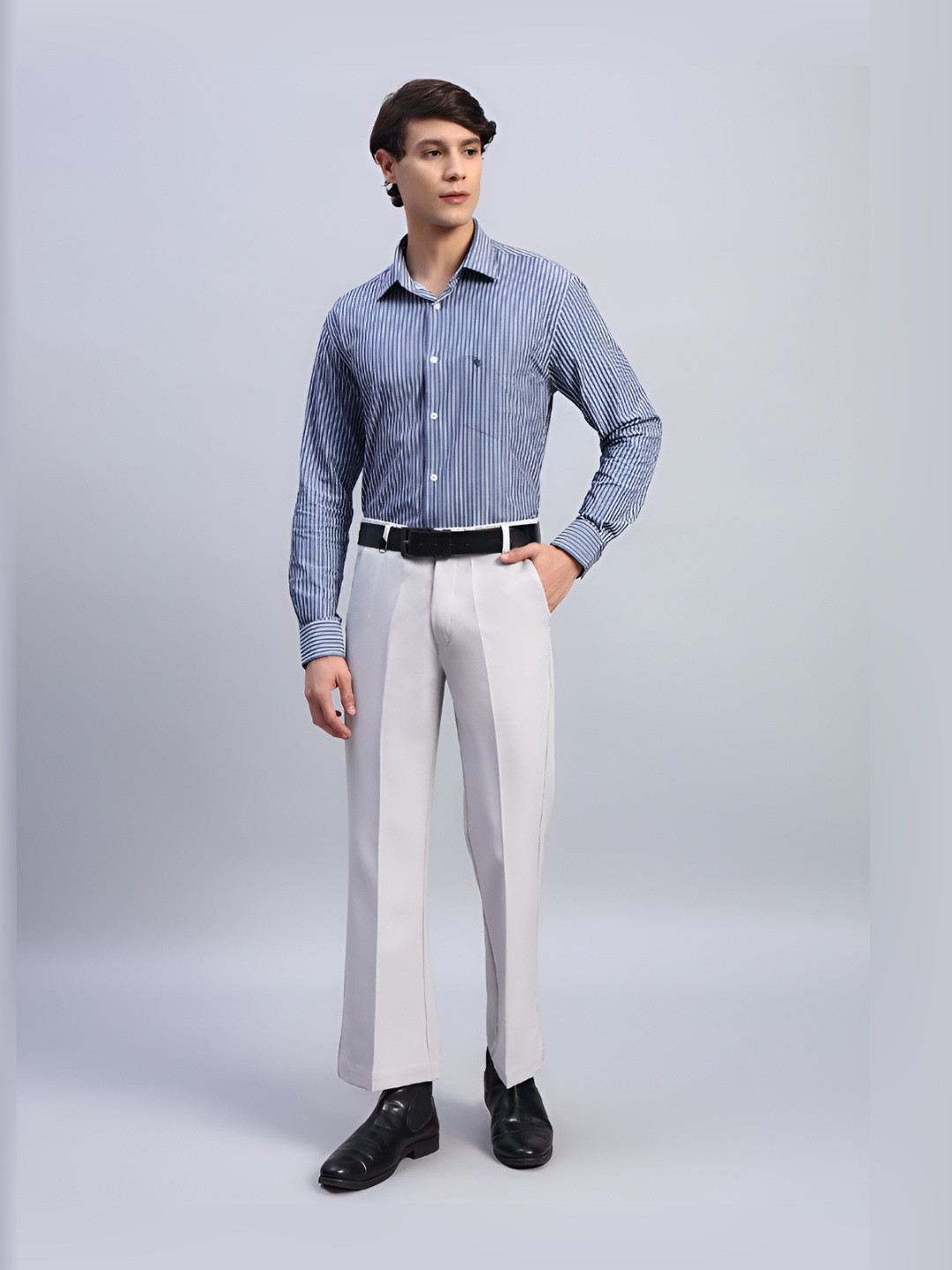 AXNIS Men Textured Relaxed Bootcut Formal Trousers
