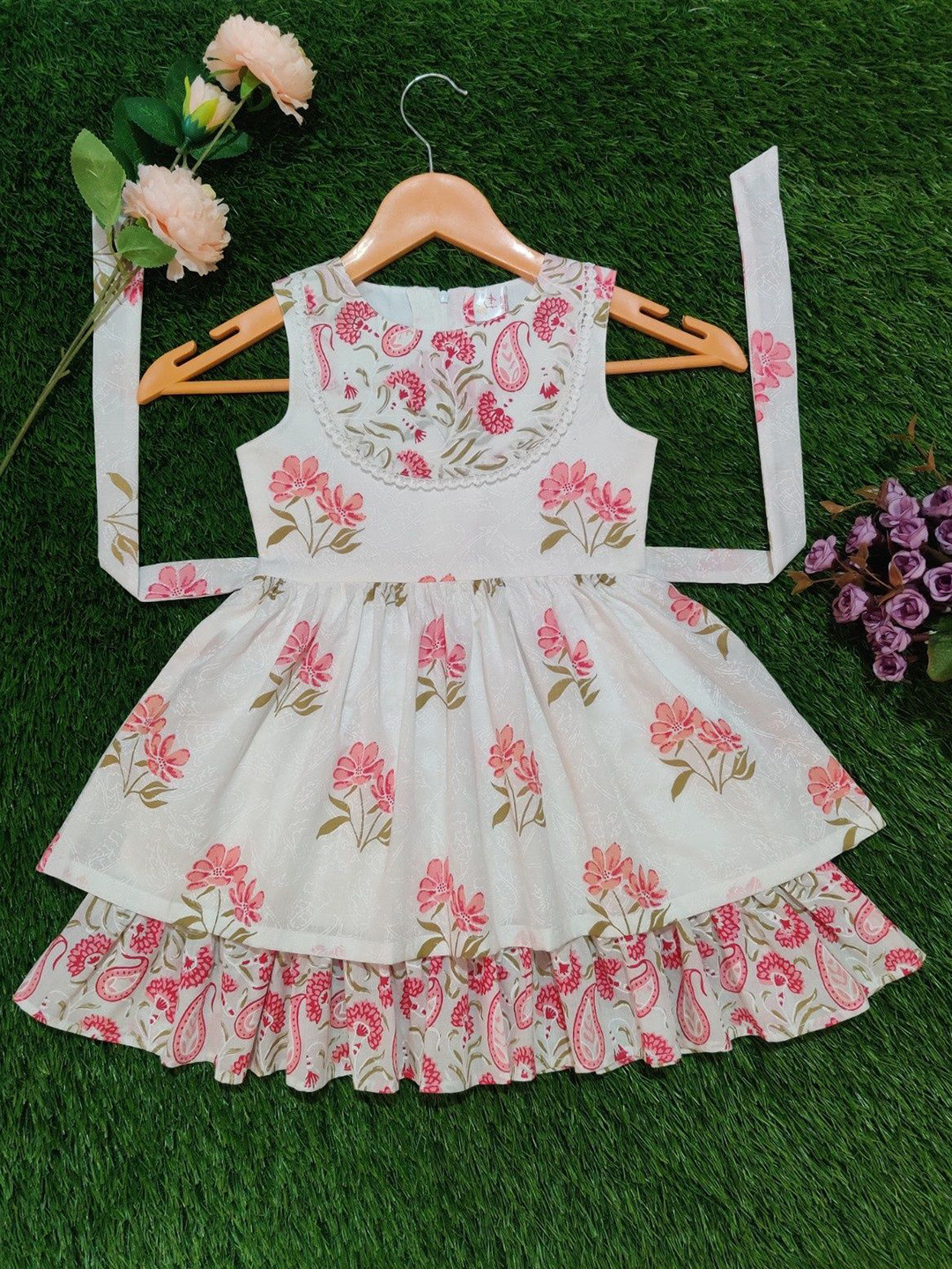 FAYKA Girls Floral Printed Fit & Flare Dress