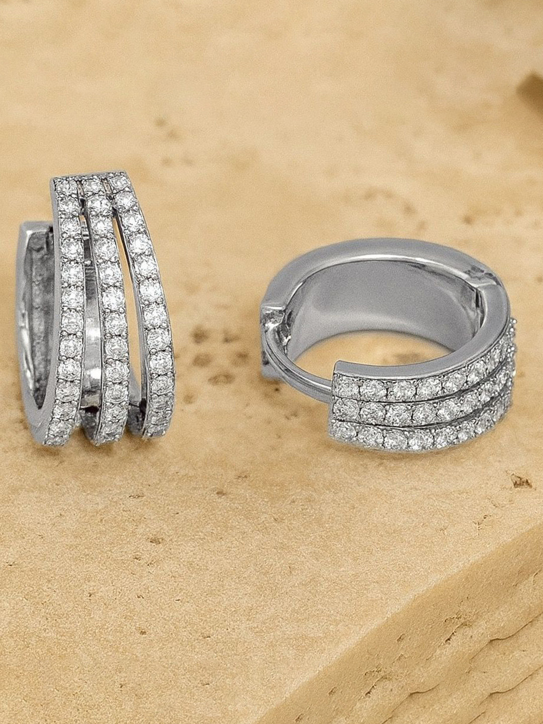 Anushka Jain Jewellery Sterling Silver Classic Tri Line Huggies Half Hoop Earrings