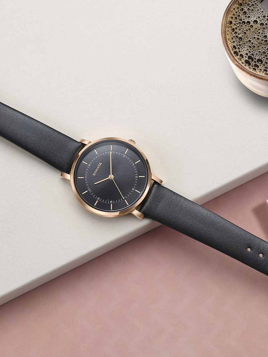 Sonata Women Modern Edit Round Dial Leather Analogue Watch 87073WL01