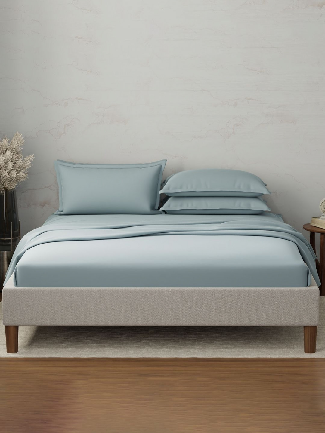 Boutique Living India Emblem Blue Pure Cotton 300 TC King Bedsheet Set - 2.74 m x 2.74 m