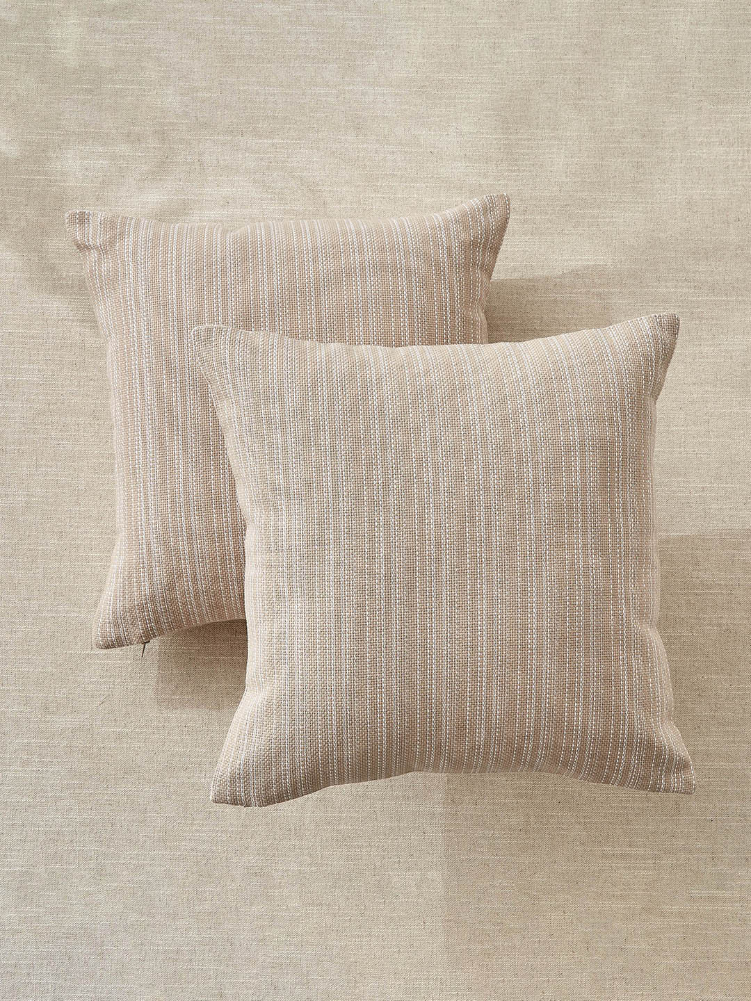Home Centre Windsor Loom Beige & Grey 2 Pieces Woven Square Cushion Covers