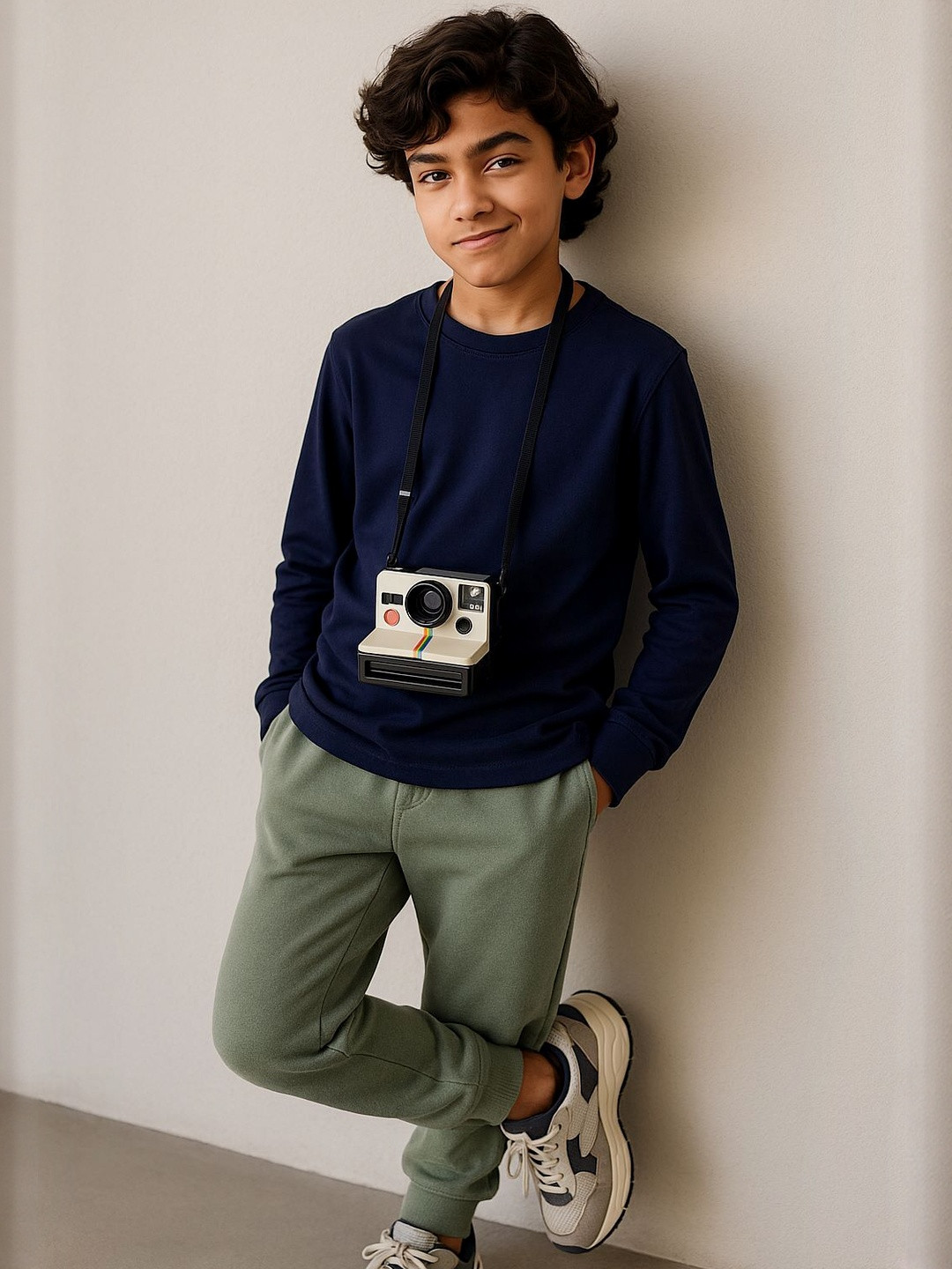 TALES & STORIES Boys Navy Blue Round Neck Long Sleeves Cotton T-shirt