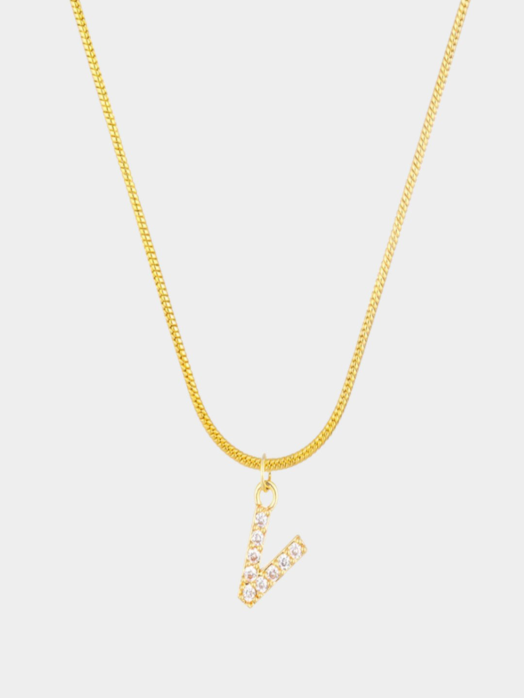 AQUASTREET 18K Gold Plated Anti-Tarnish Zircon Initial Letter V Pendant Necklace