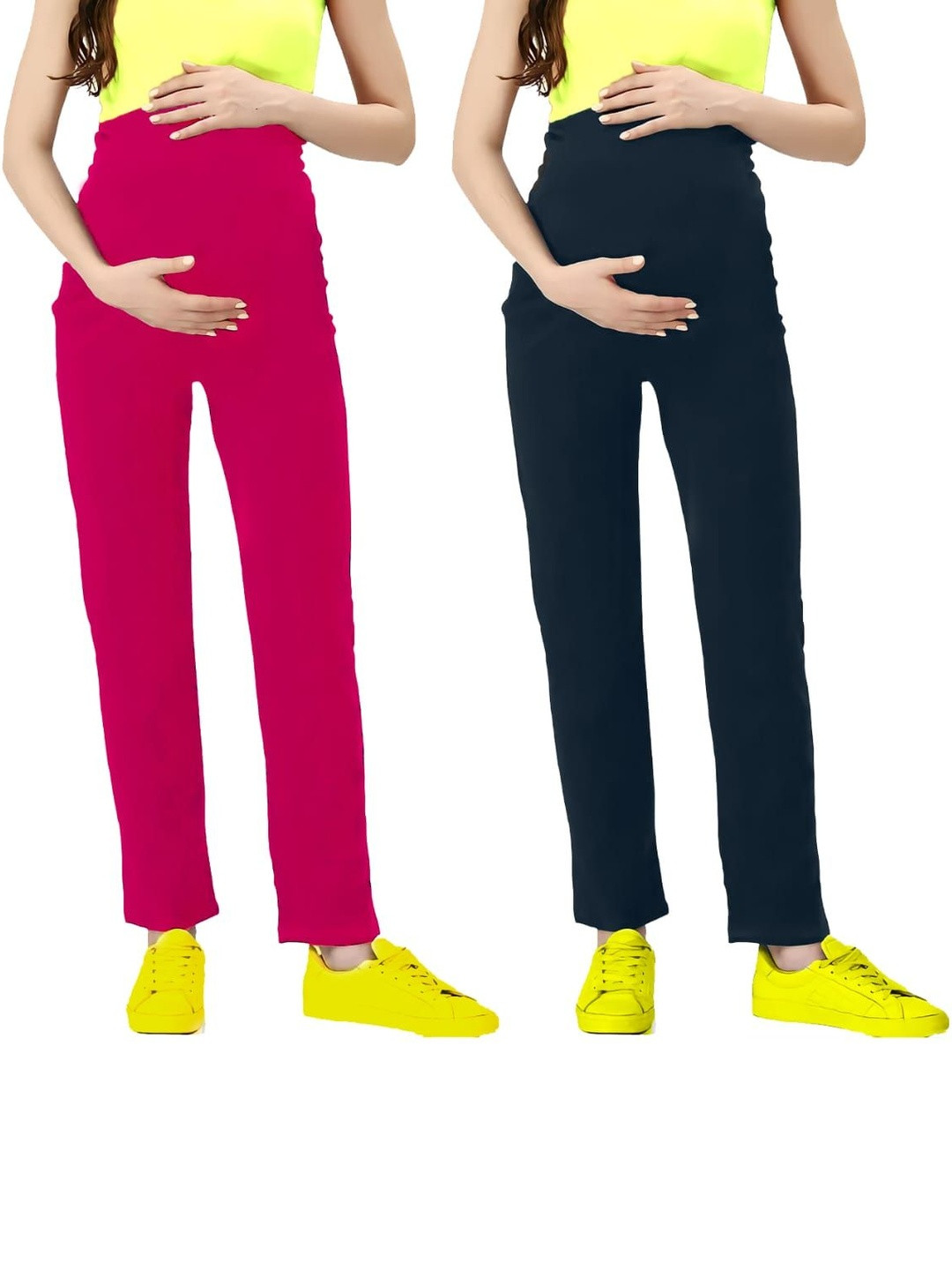 LENAM Women Pack Of 2 Soft Cotton Lycra Stretchable Maternity with Double Pockets Leggings