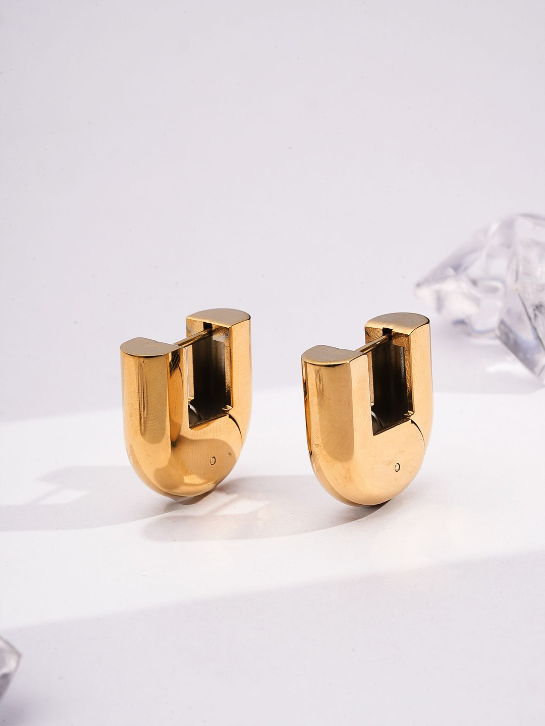 PALMONAS Gold-Plated Stainless Steel MetroBold Curves Shaped Earrings
