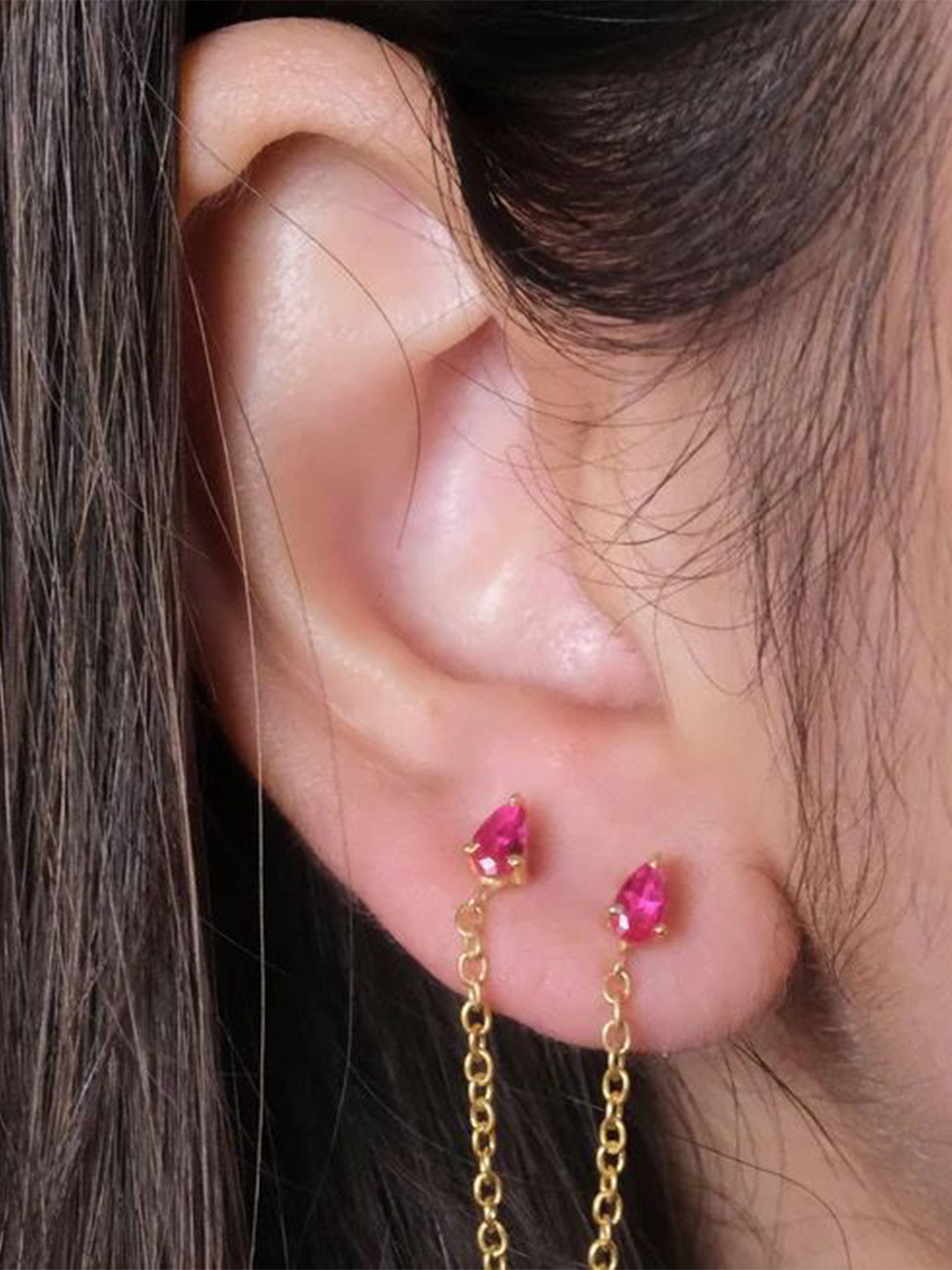 Anushka Jain Jewellery 925 Sterling Silver Gold Plated Contemporary Ruby Drop Earrings