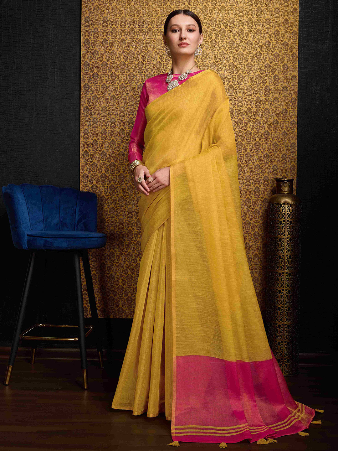 APARRA Zari Border Tissue Saree with Pure Cotton Blouse Piece