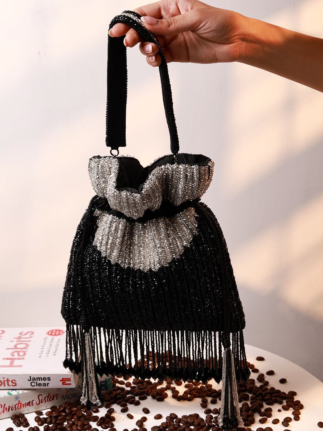 THE TAN CLAN Embroidered Aarna Tasselled Potli Bag