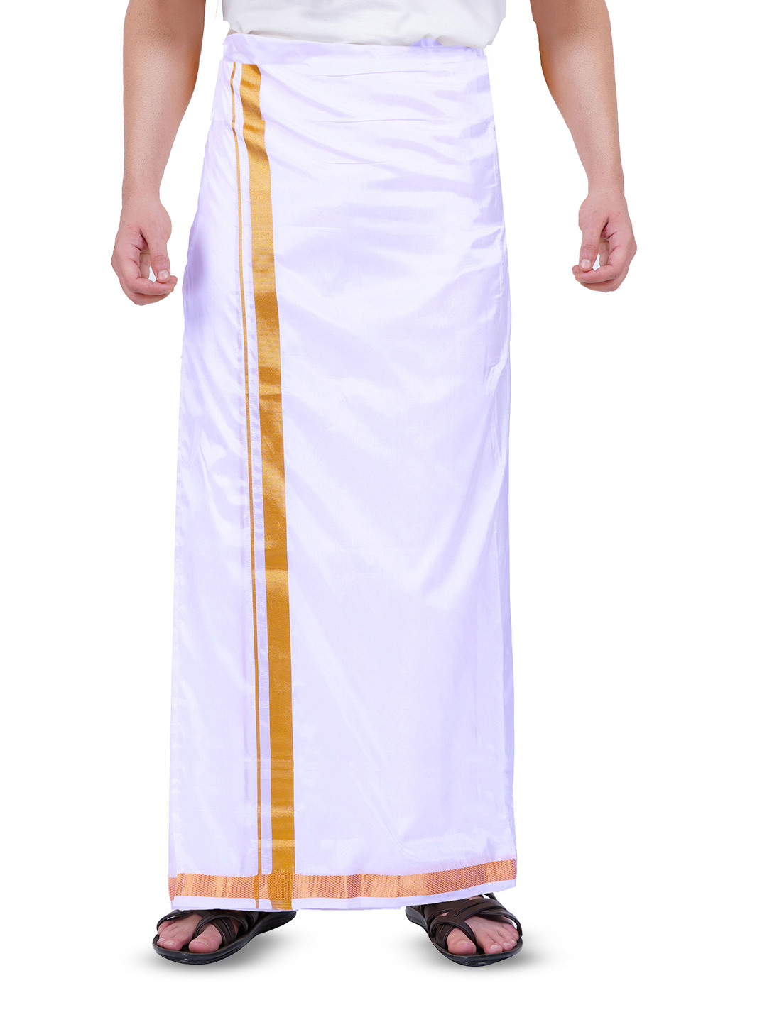 PRAKASAM COTTON Men Silk Wedding Asha Pure White Dhoti  3.60 Mtr