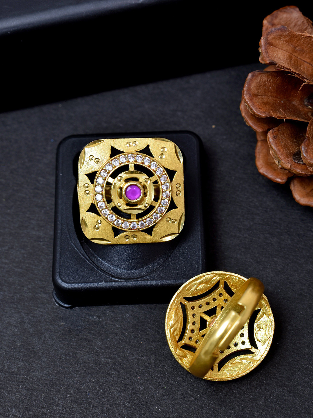 MEIRA JEWELLERY Set Of 2 Gold-Plated American Diamond Studded Adjustable Finger Rings