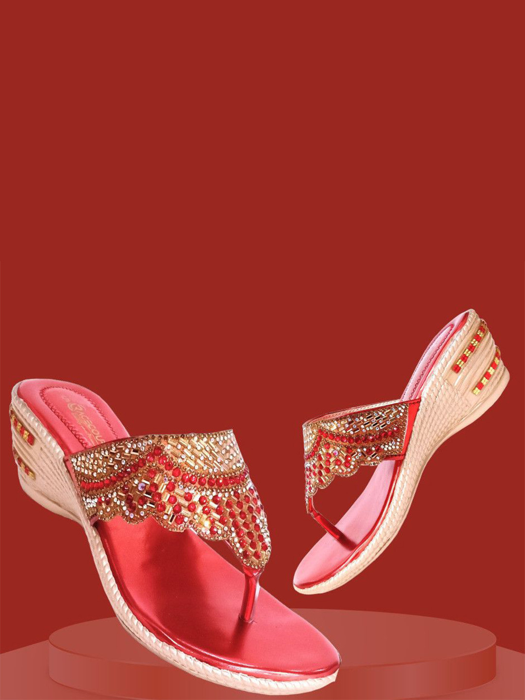 RACECOURSE Women Ethnic Embellished Platform Heels Sandals