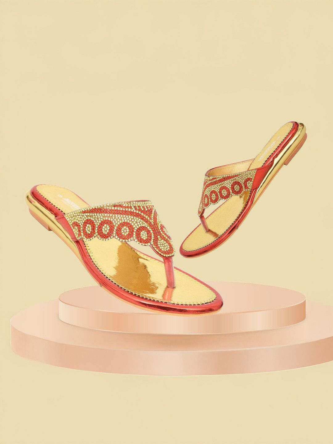 RACECOURSE Women Western Embellished Party Open Toe Flats