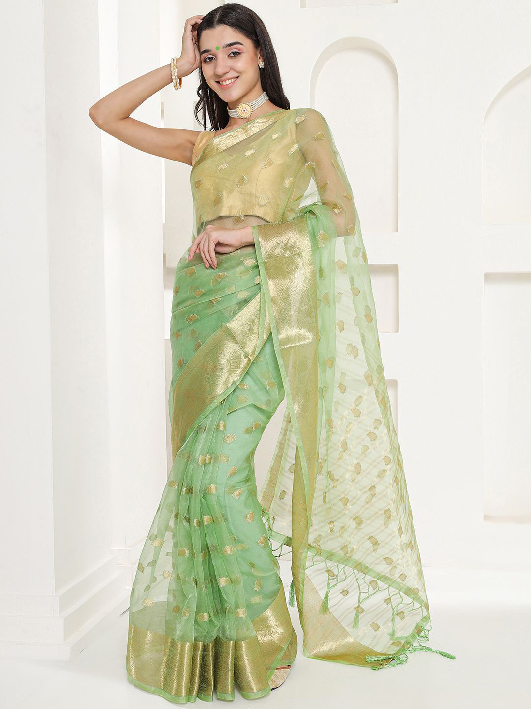 LABEL KASHI Woven Design Zari Organza Banarasi Saree