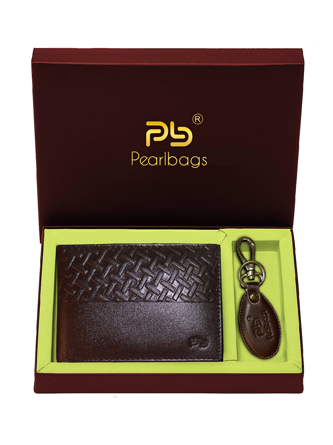 PB Pearlbags Men Genuine Leather Bi- Fold 3 Card Slots Wallet And Keychain Combo