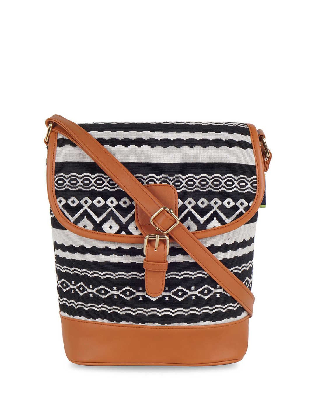 Kanvas Katha Women Geometric Self Design Crossbody Buckle Detail Sling Bag