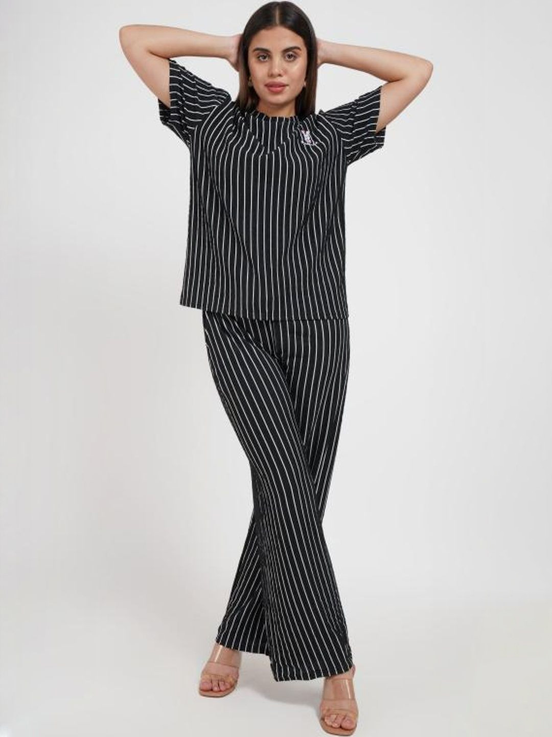 Stem Rope Women Black Striped Cotton Blended Trending  Casual co-ordsSet