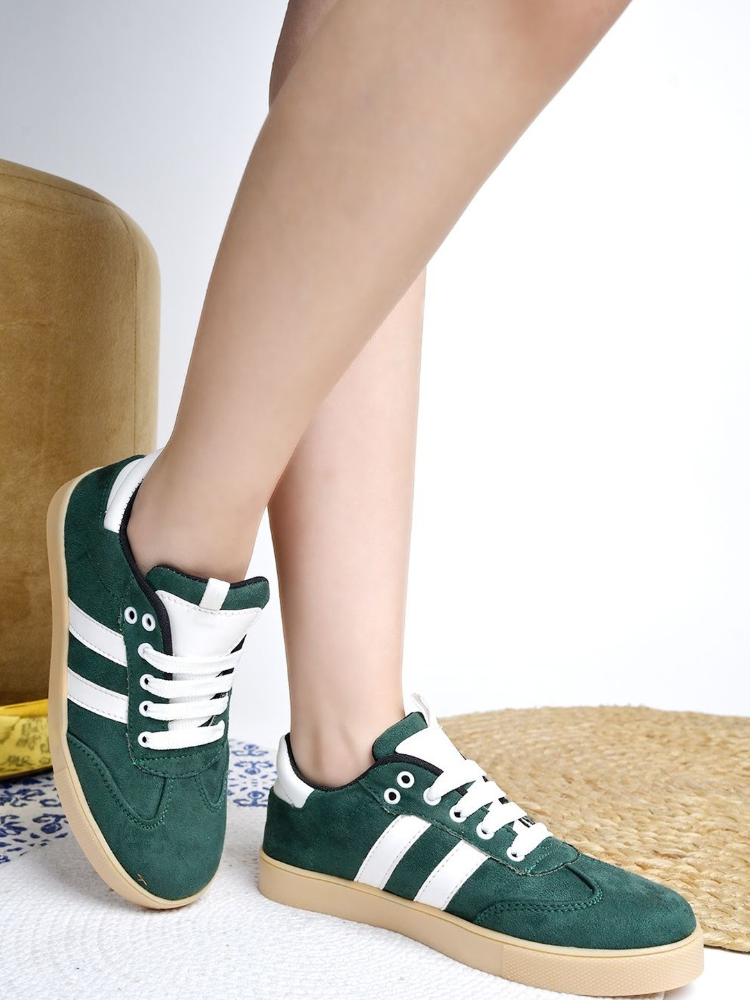 Stylestry Women Green Striped Sneakers Casual Shoes