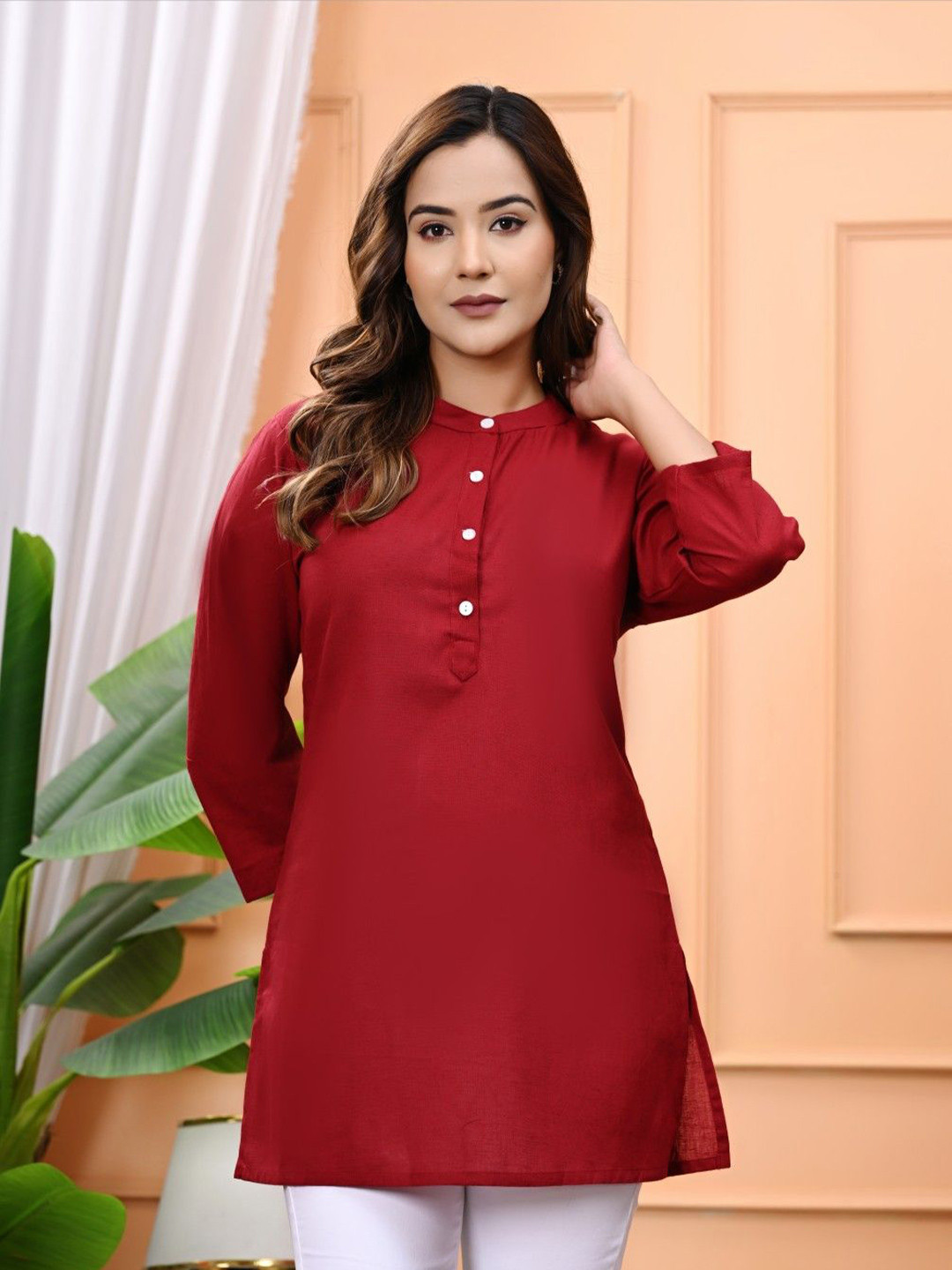 Le Mec Mandarin Collar Thread Work Cotton Kurta