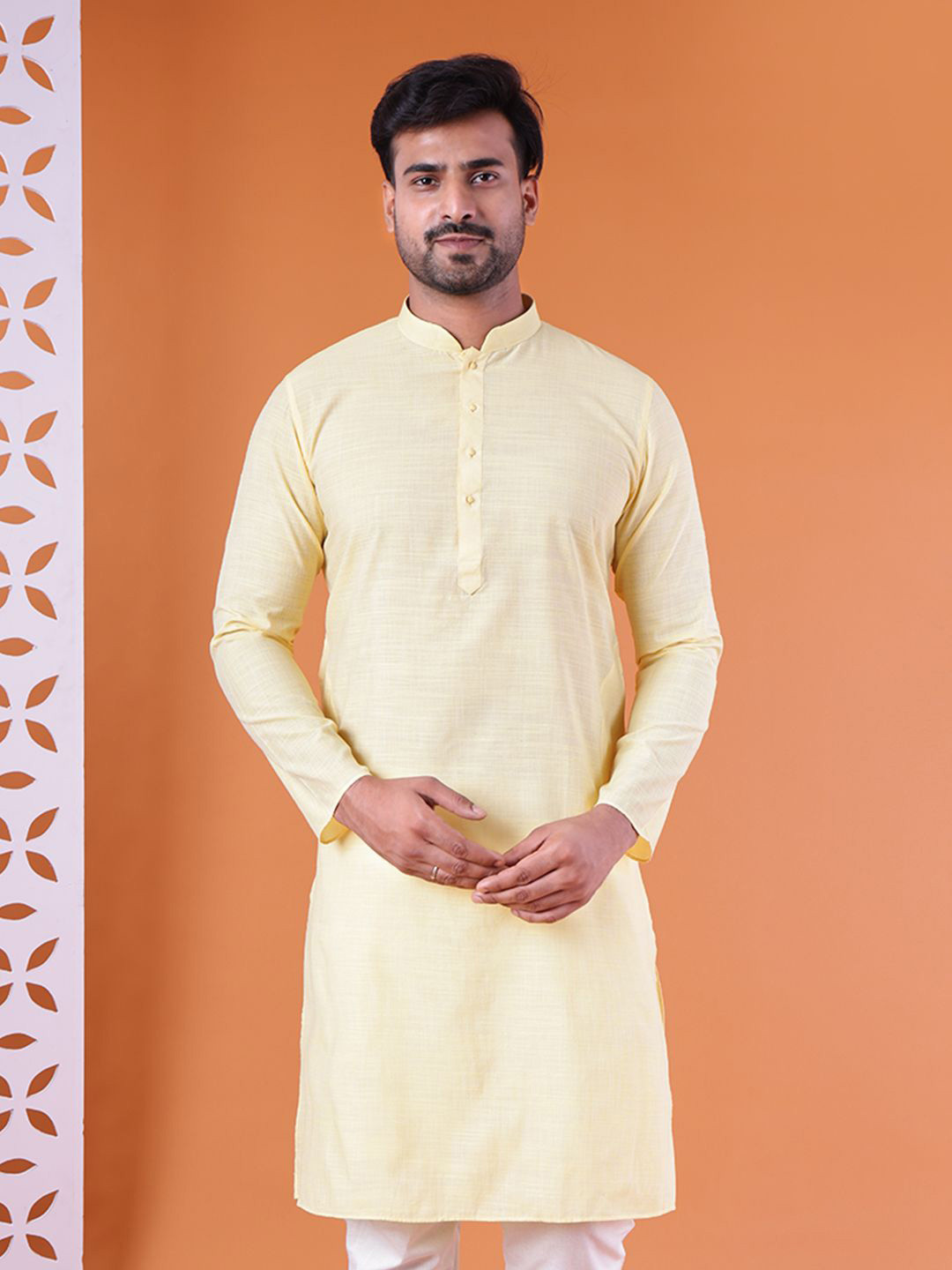 AURIK Mandarin Collar Long Sleeves Cotton Straight Kurta