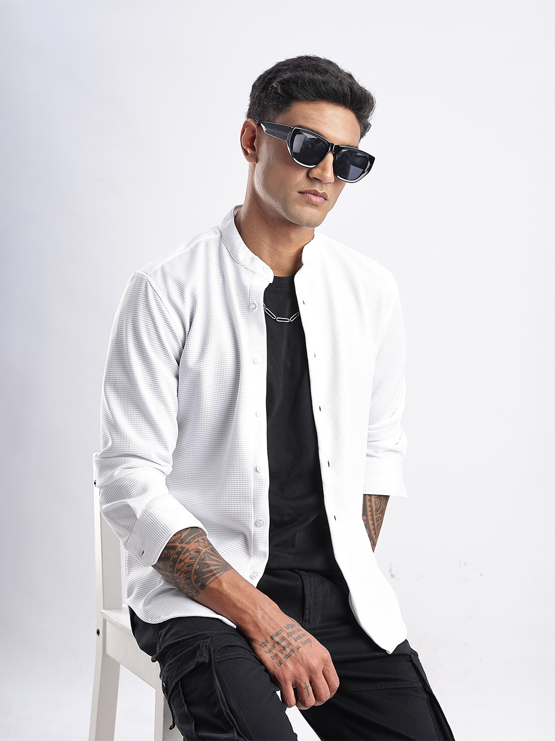 THE BEETEL HOUSE Men Waffle Dobby Regular Slim Fit Casual Shirt