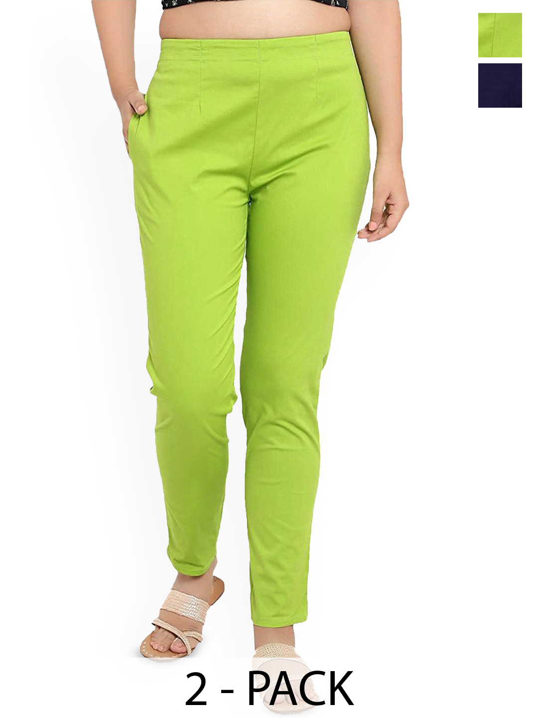 MIXFIT Women Pack of 2 Slim Fit Mid-Rise Cotton Flat-Front Regular Trousers