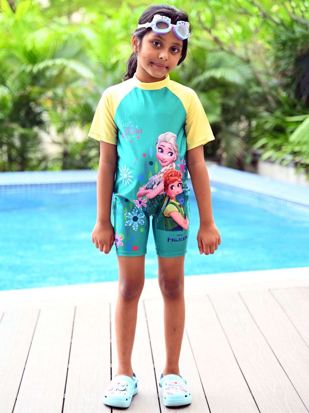 Yellow Bee Girls Disney Frozen With Elsa & Anna Printed Legsuit