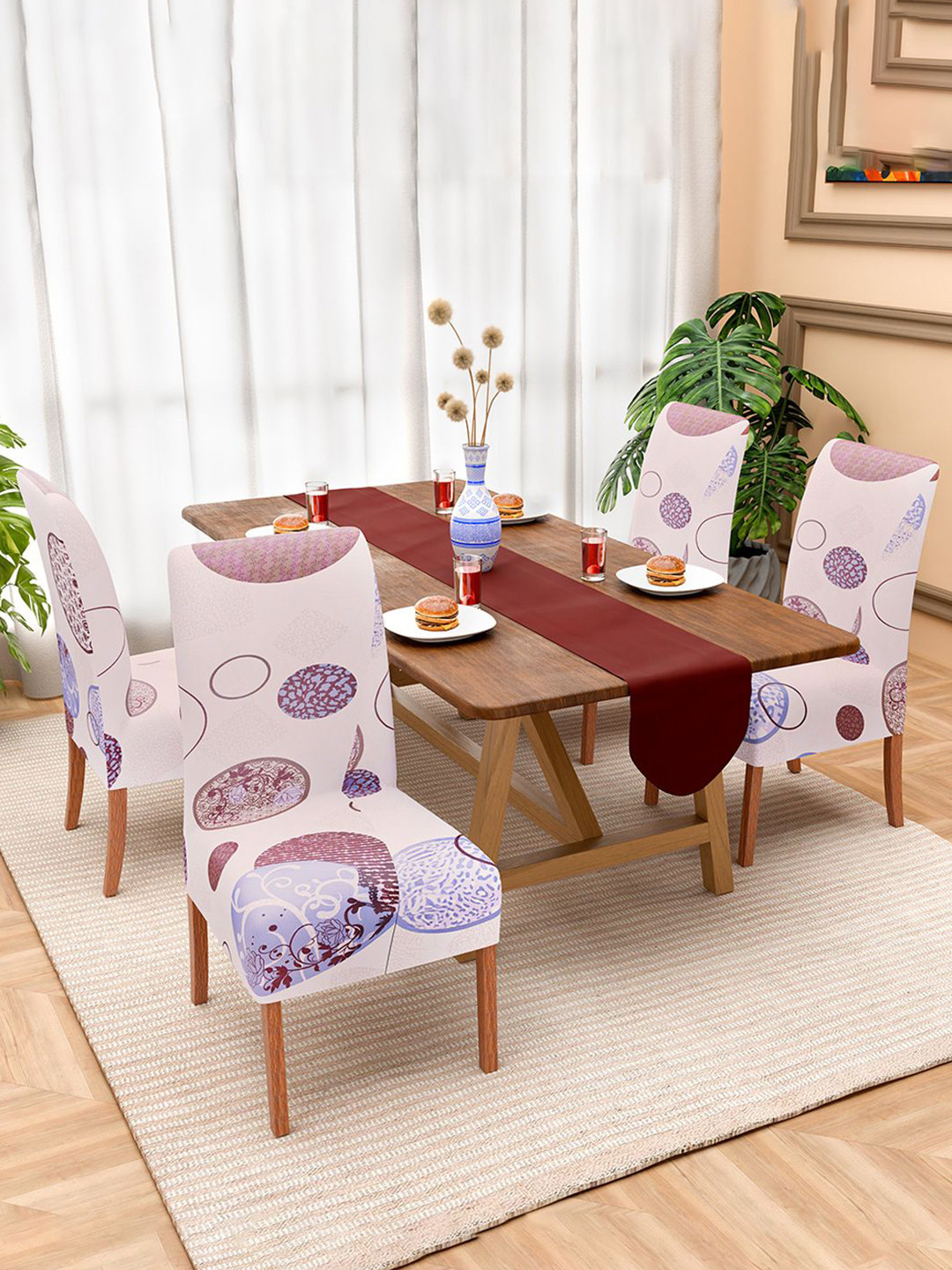 Kuber Industries Set Of 4 Gola Cream Stretchable Chair Cover for Dining Table