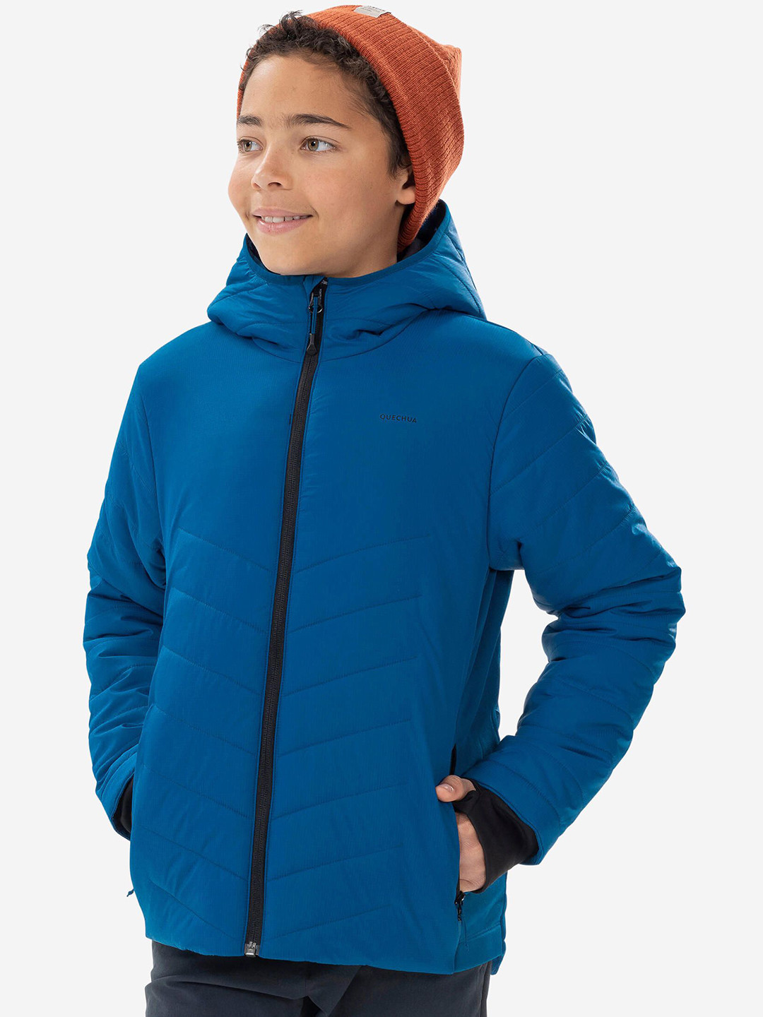 Decathlon QUECHUA Kids Blue Hiking Lightweight Water Repellent Padded Hooded Jacket