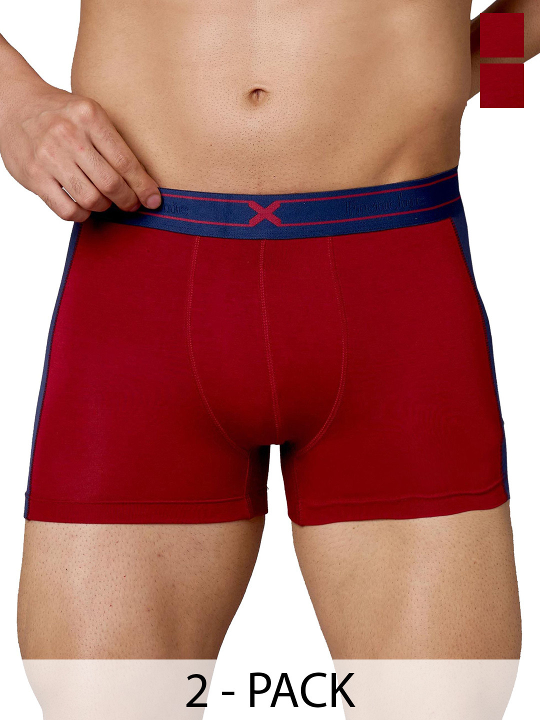 FRENCHIE Pack Of 2 Colourblocked Short Trunks FR-MI-TR-GROVE-1X5-BKRED-S-PO2