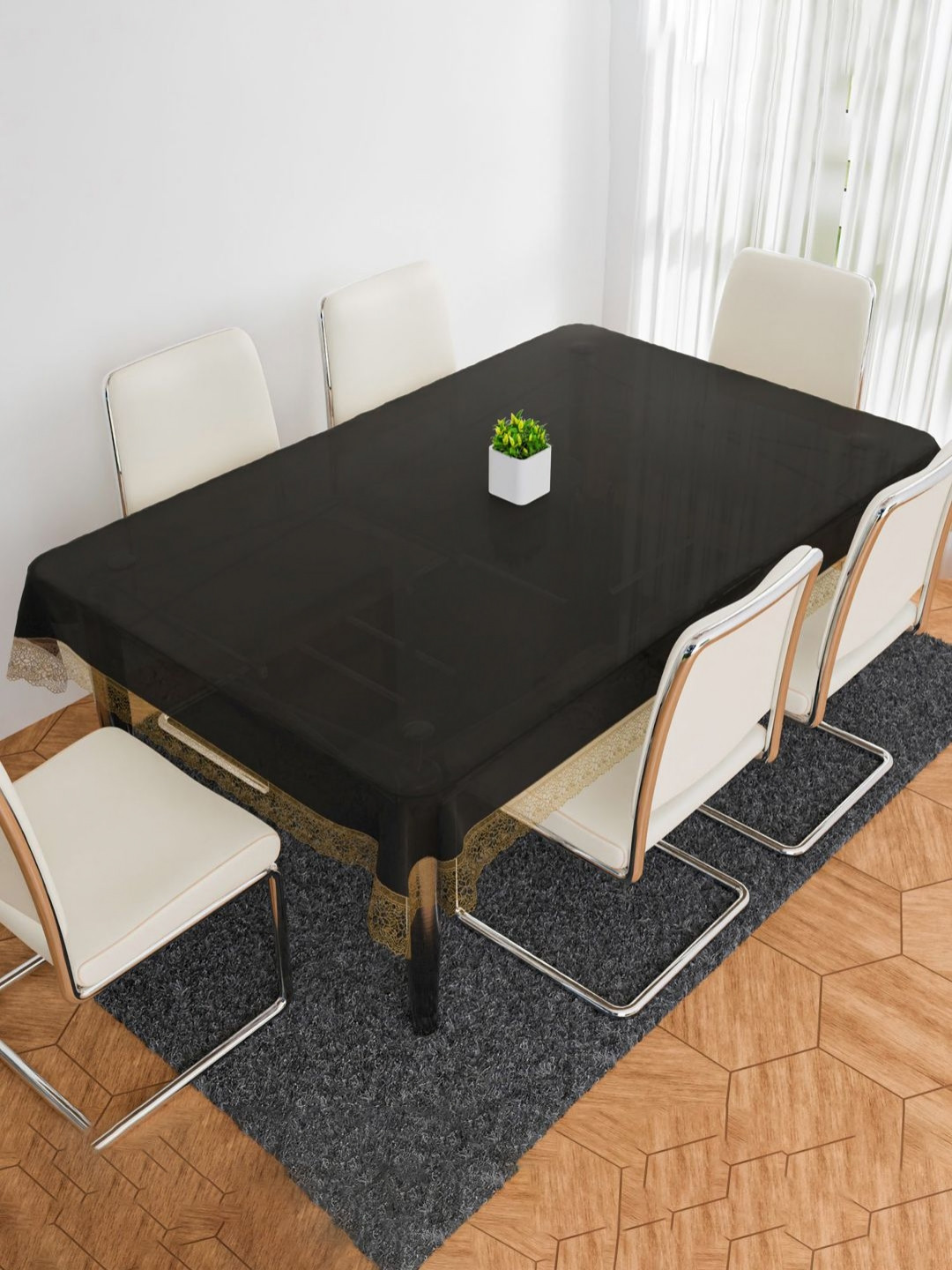 Aura 6-Seater Golden Lace PVC Dining Table Cover