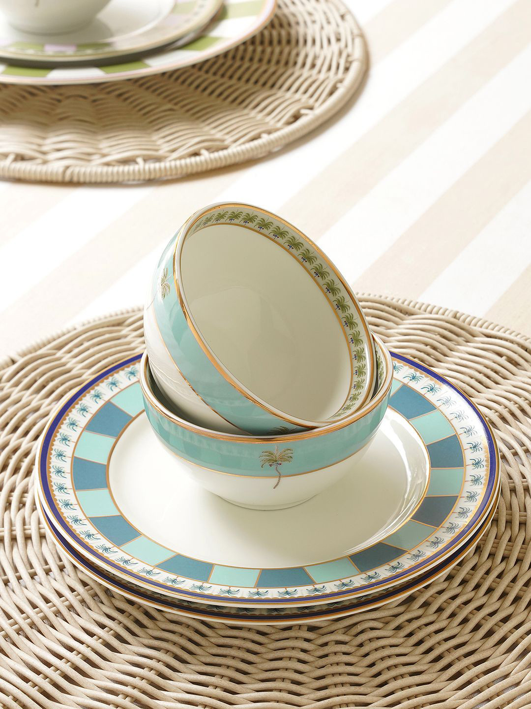 Pure Home and Living Blue & Brown 2 Pieces Porcelain Bowls