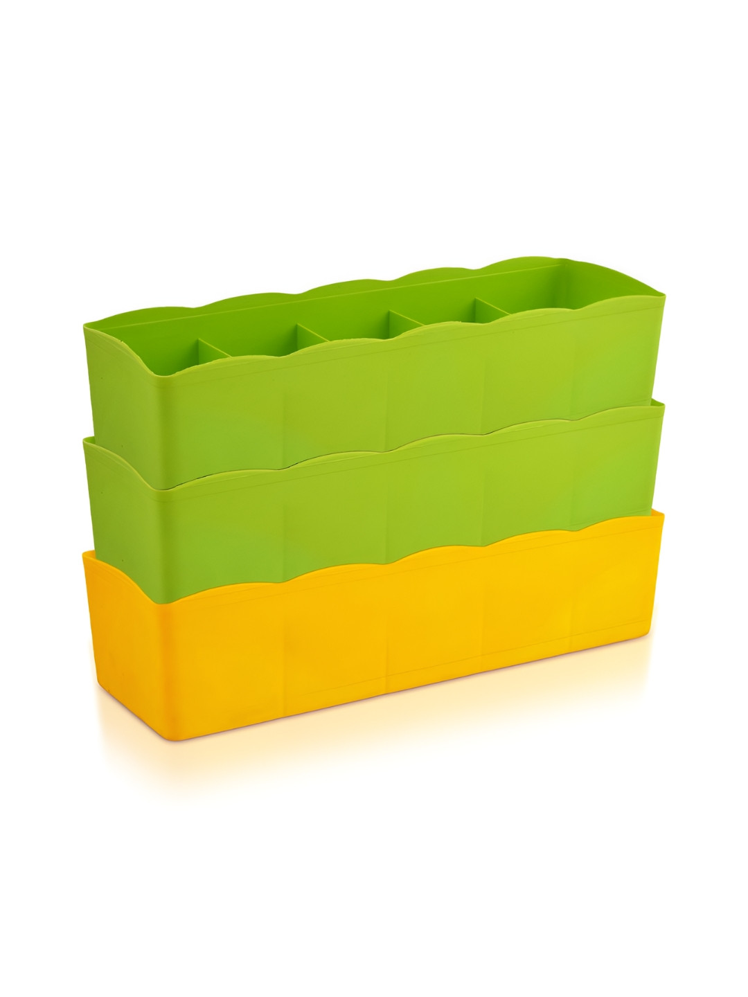 Aura Green & Yellow 3 Pieces 5 Grid Desk Organisers