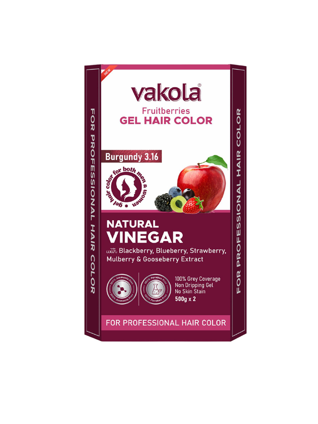 VAKOLA Gel Hair Colour - Burgundy - Colorant 500 g + Developer 500 g