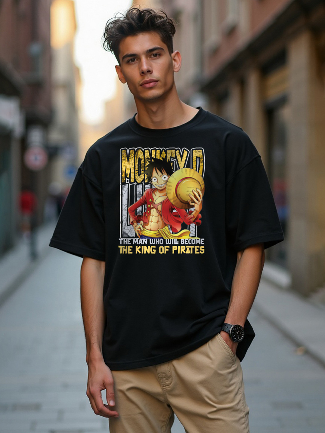 Mad Over Print Monkey D Luffy Graphic Oversized T-shirt