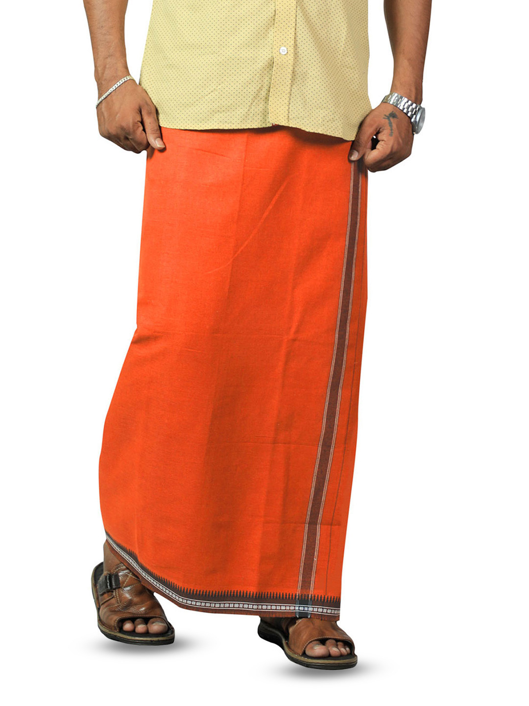 PRAKASAM COTTON Men Thalapathi Border Dhotie - 2 mtr