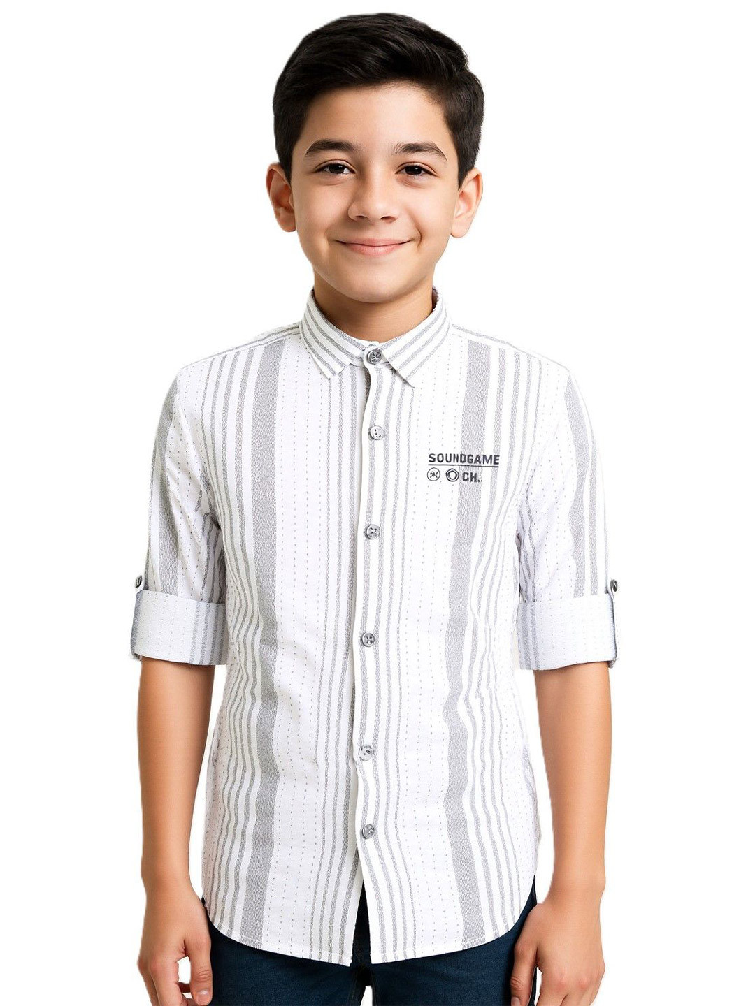 CHARCHIT Boys Comfort Fit Vertical Striped Spread Collar Cotton Casual Shirt