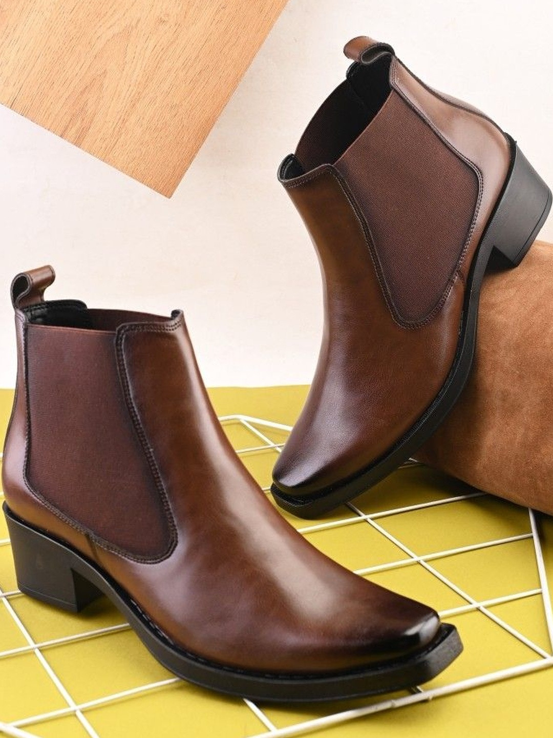 HERE&NOW Men Brown High Heel Chelsea Boots