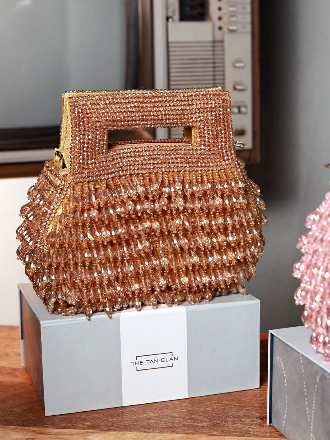 THE TAN CLAN Embroidered Suede Box Clutch