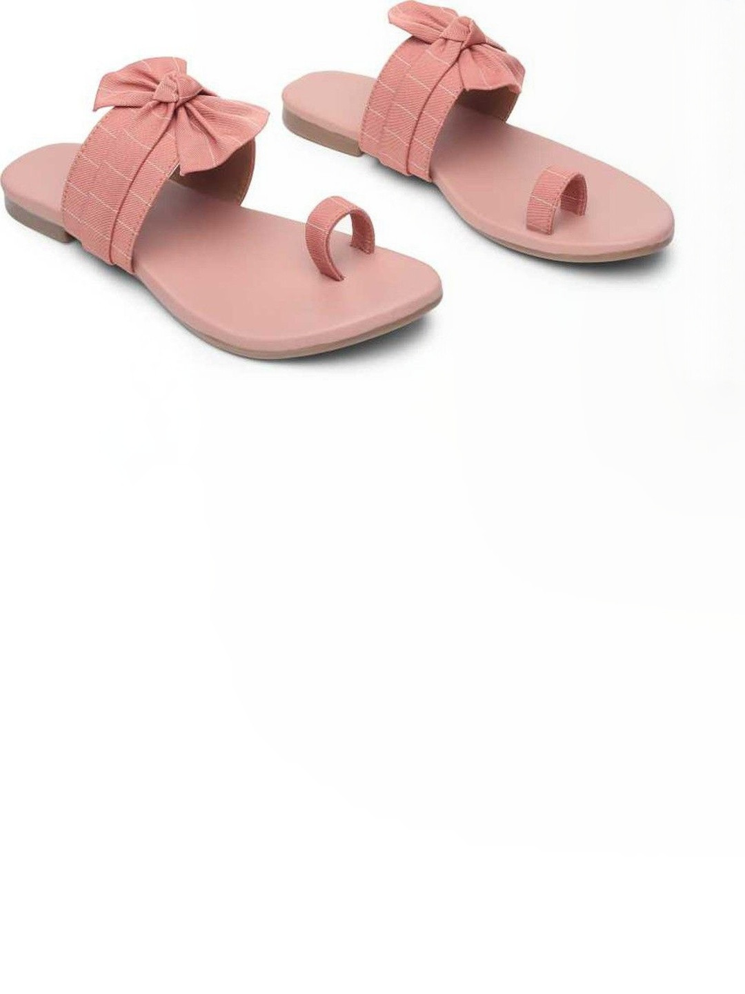 Kenila Women Peach Solid One Toe Slip-On Synthetic Flip Flops