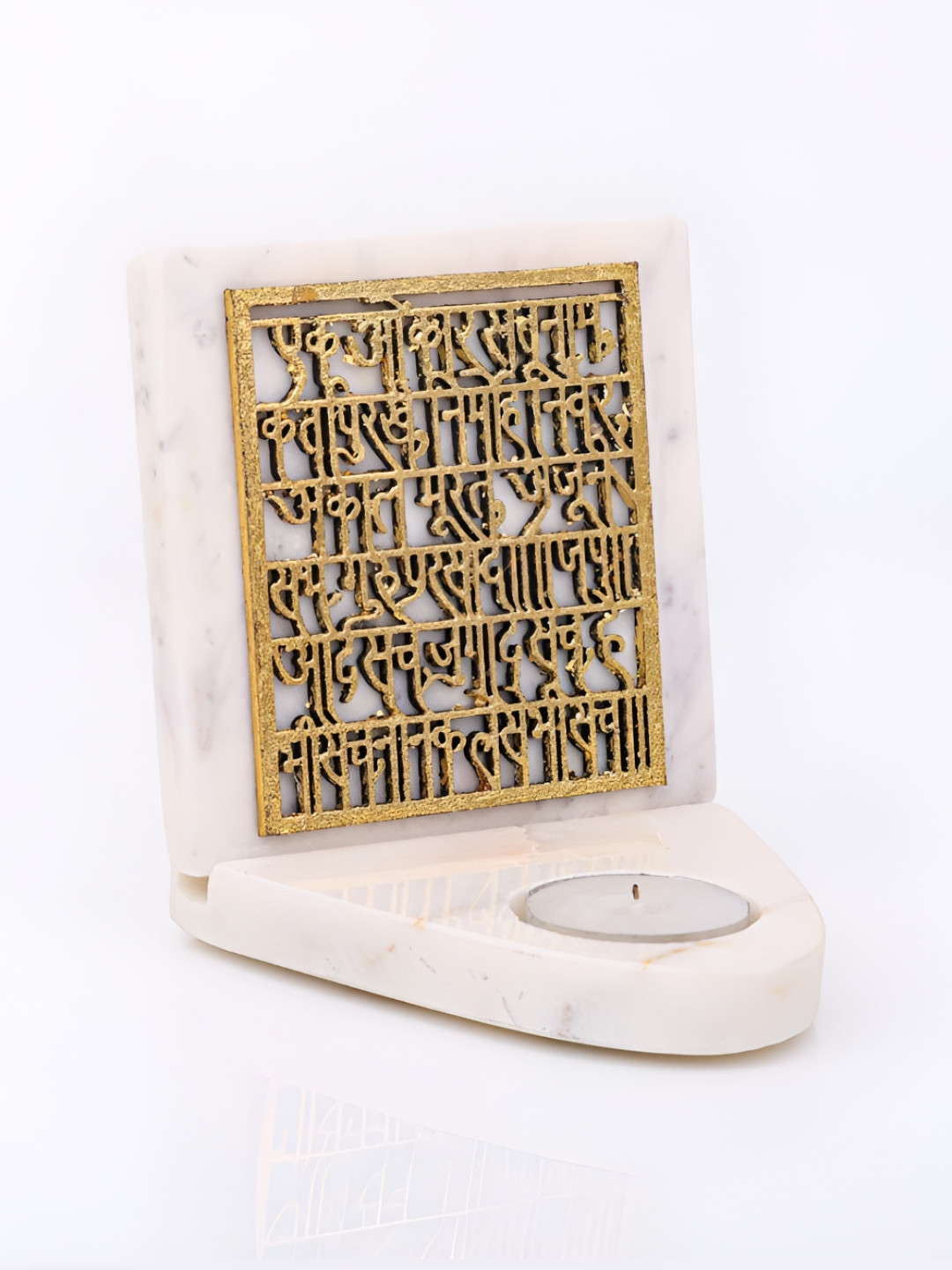 HOMEARTE White & Gold Tealight Marble Candle Holder