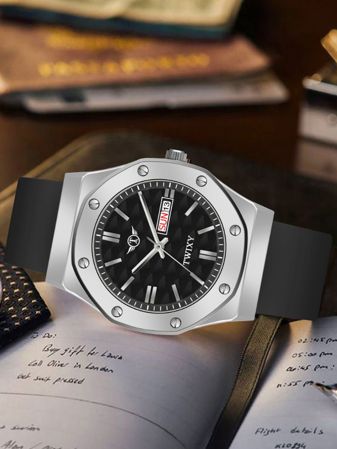 TWIXY Men Brass Printed Dial & Straps Analogue Multi Function Watch SLK05BLK