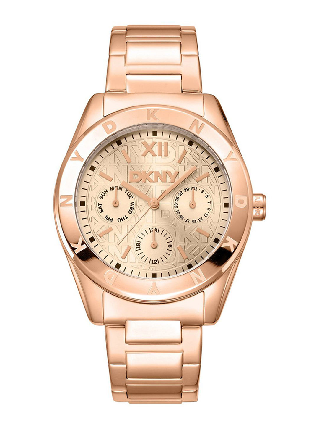 DKNY Women Brass Dial & Bracelet Style Straps Analogue Multi Function Watch DK1L015M0045