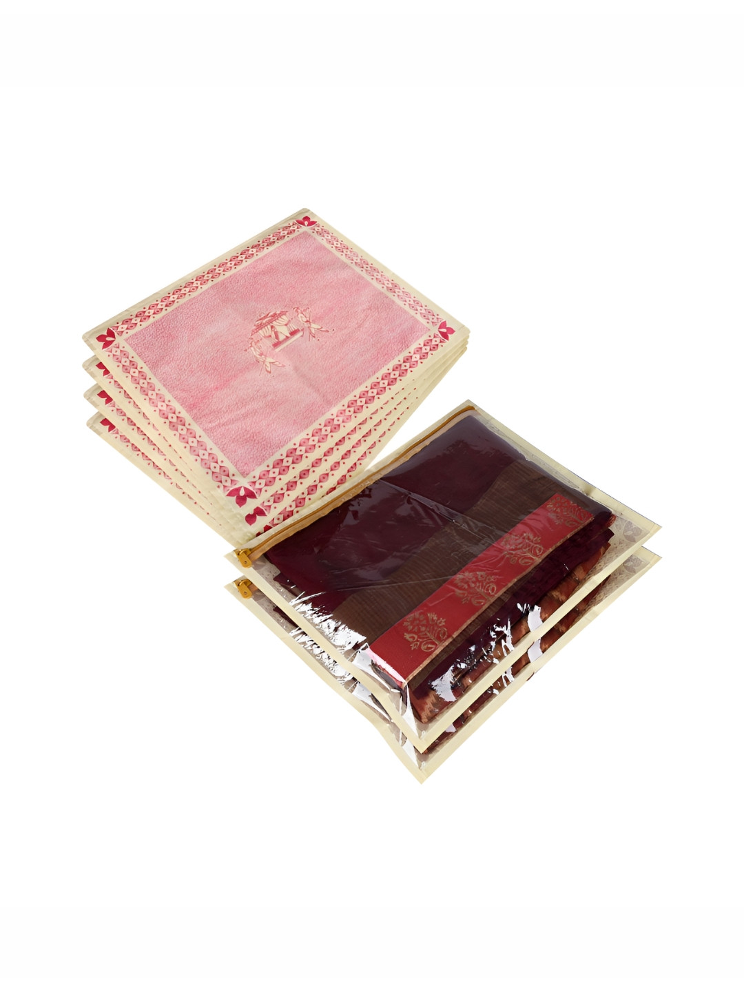 Aura Pink & Gold Toned 6 Pieces Single Packing Saree Cover Organisers